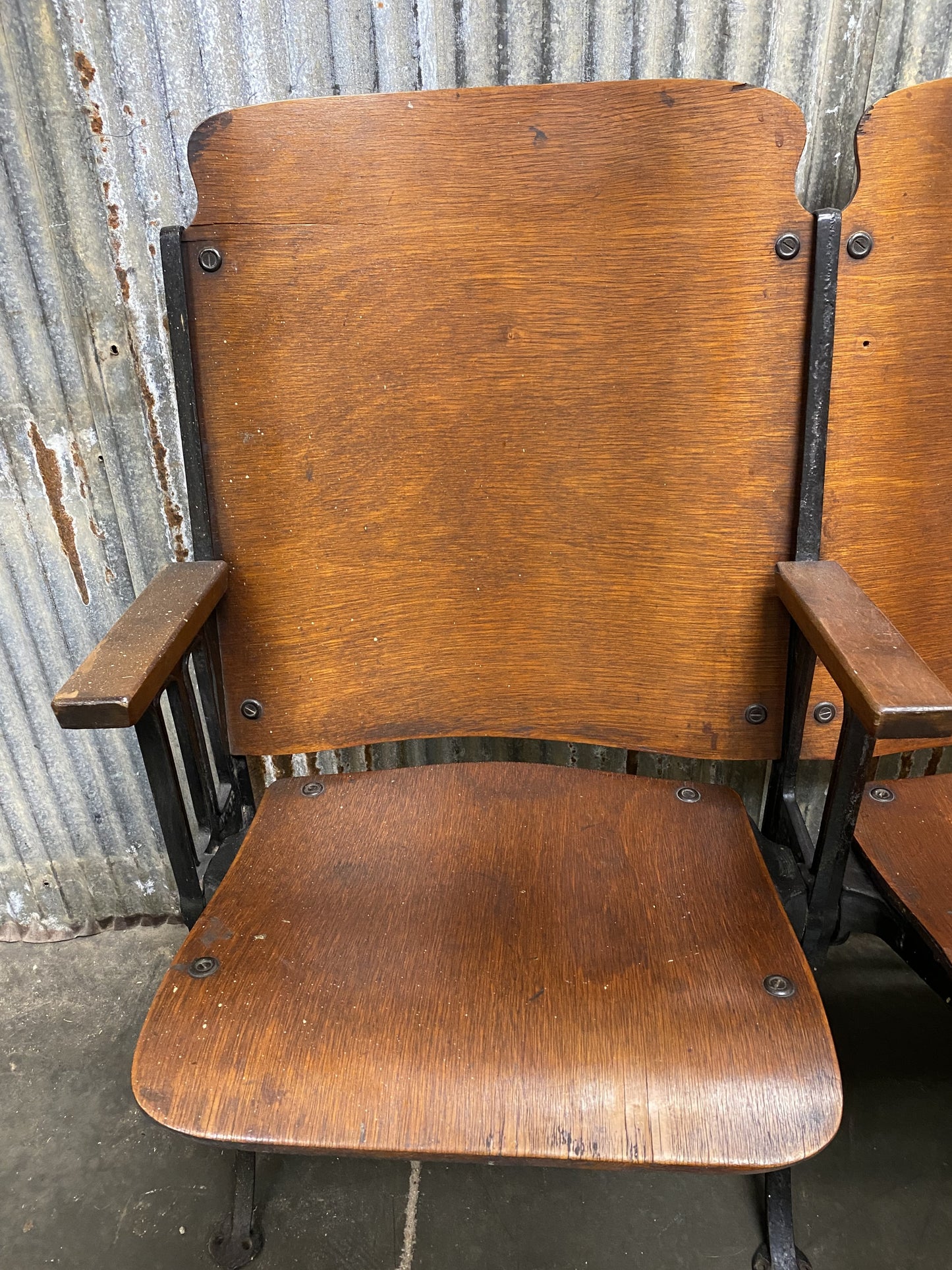 3 Vintage Wood Folding Theater Seats, Auditorium Seats, Entryway Bench, E27