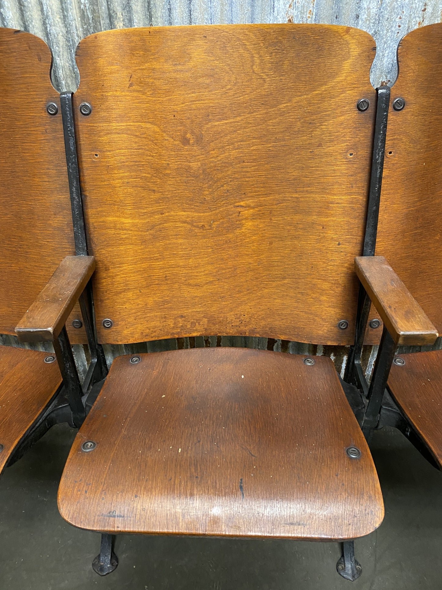 3 Vintage Wood Folding Theater Seats, Auditorium Seats, Entryway Bench, E27