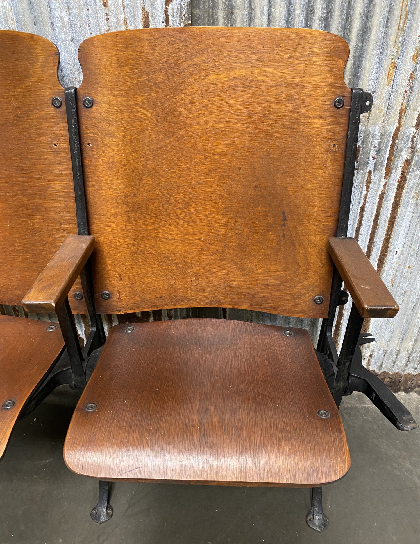 3 Vintage Wood Folding Theater Seats, Auditorium Seats, Entryway Bench, E27