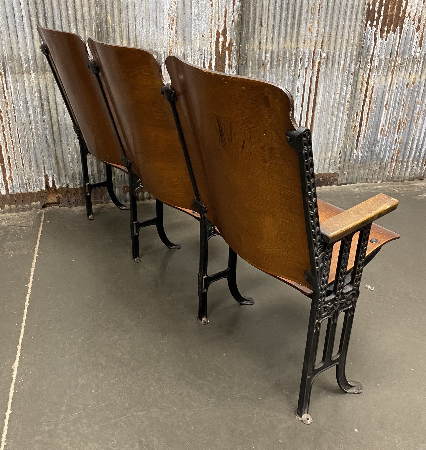 3 Vintage Wood Folding Theater Seats, Auditorium Seats, Entryway Bench, E27