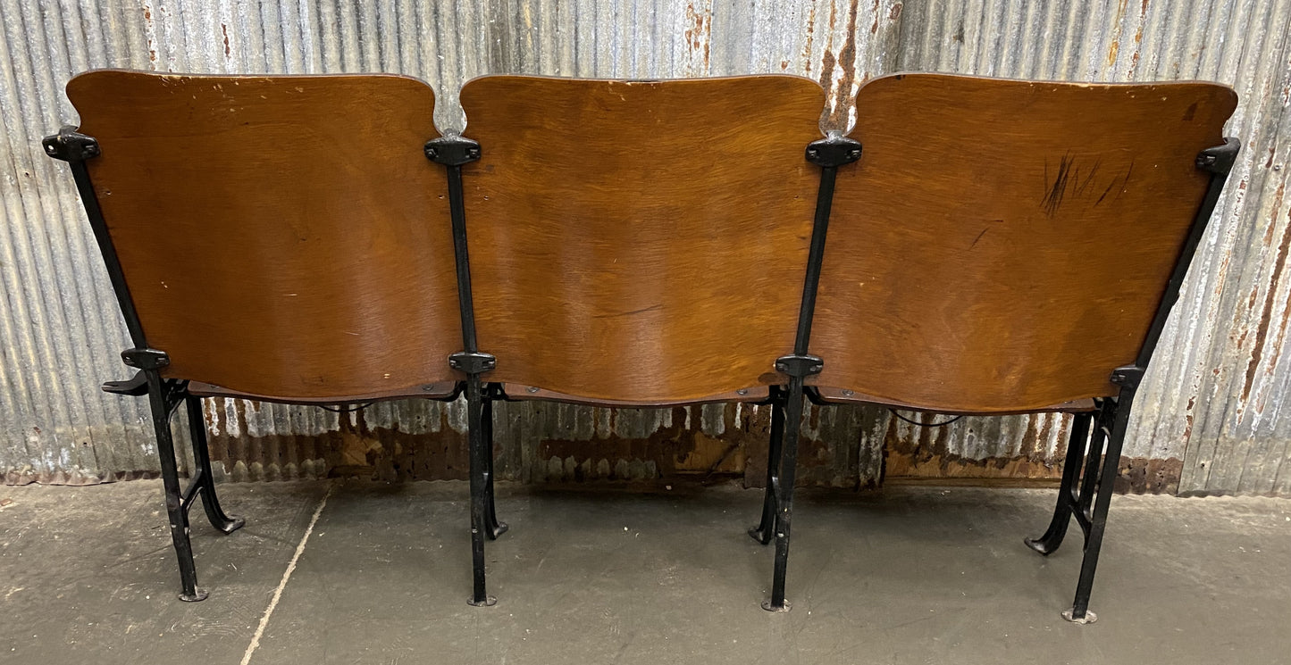 3 Vintage Wood Folding Theater Seats, Auditorium Seats, Entryway Bench, E27