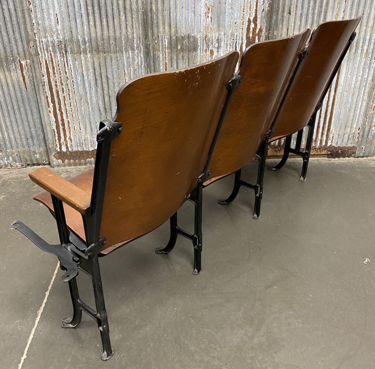 3 Vintage Wood Folding Theater Seats, Auditorium Seats, Entryway Bench, E27