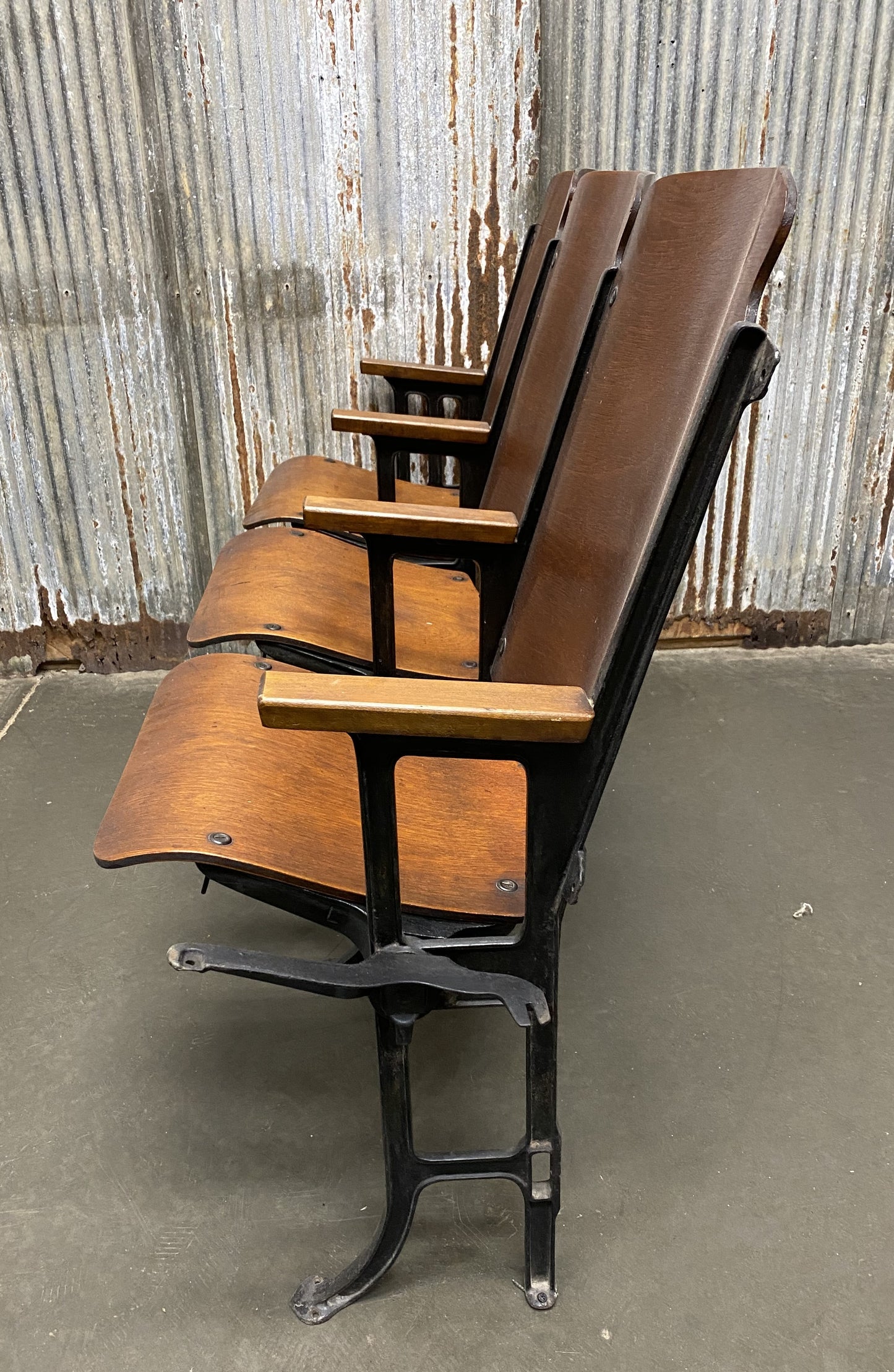 3 Vintage Wood Folding Theater Seats, Auditorium Seats, Entryway Bench, E27