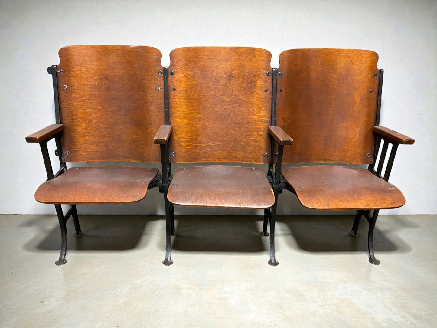 Theater Seats - 3 Vintage Wood Folding Theater Seats, Auditorium Seats, Entryway Bench, E28 by The Old Grainery (art deco,...