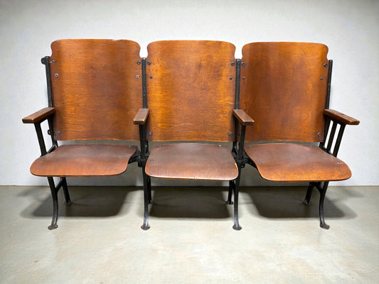 Theater Seats - 3 Vintage Wood Folding Theater Seats, Auditorium Seats, Entryway Bench, E28 by The Old Grainery (art deco,...