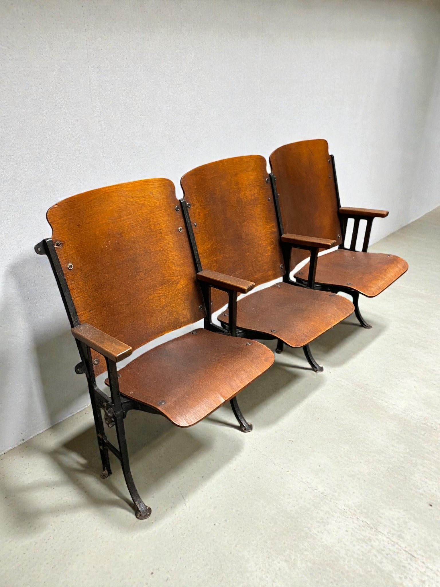 Theater Seats - 3 Vintage Wood Folding Theater Seats, Auditorium Seats, Entryway Bench, E28 by The Old Grainery (art deco,...