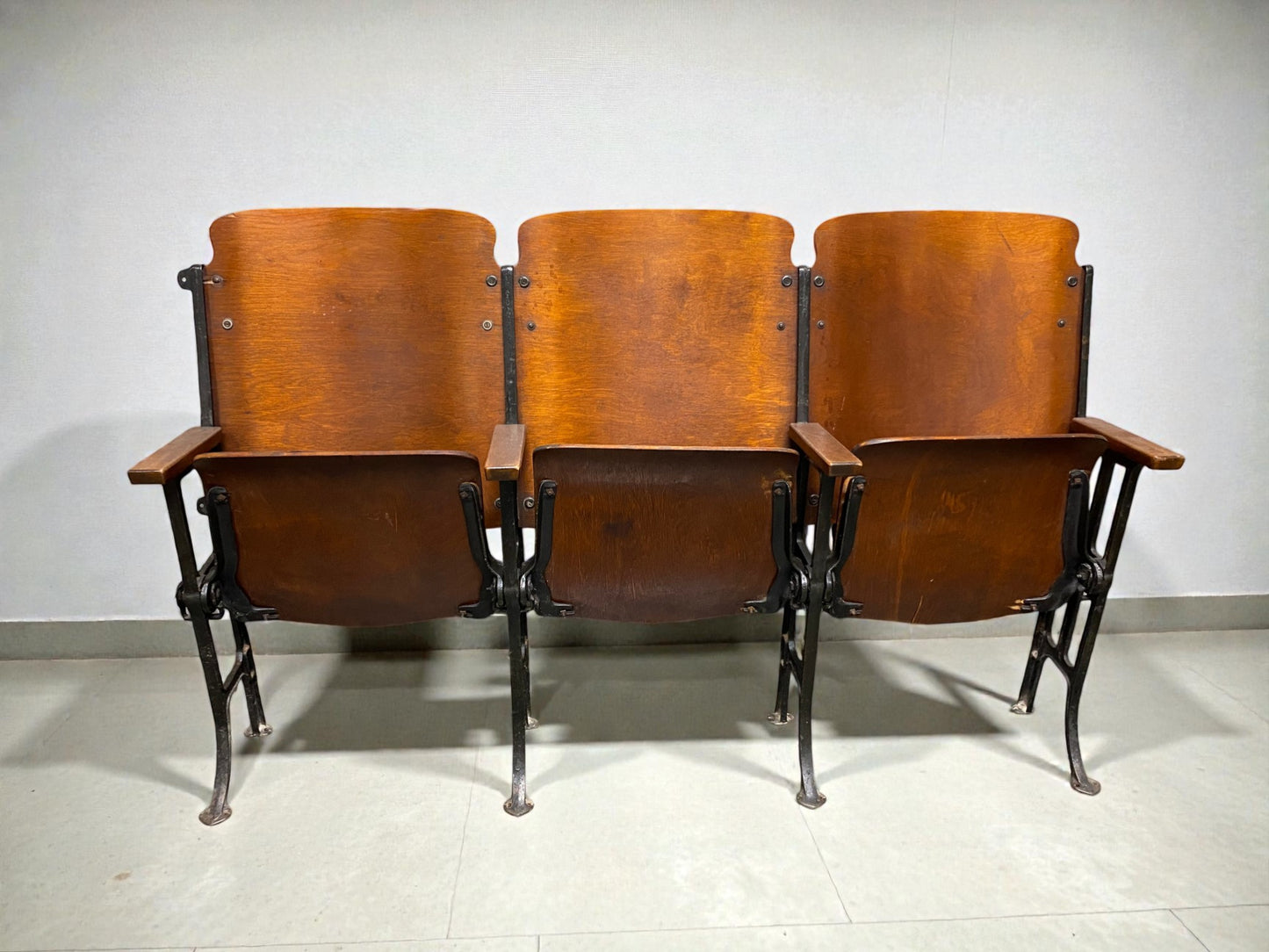 Theater Seats - 3 Vintage Wood Folding Theater Seats, Auditorium Seats, Entryway Bench, E28 by The Old Grainery (art deco,...