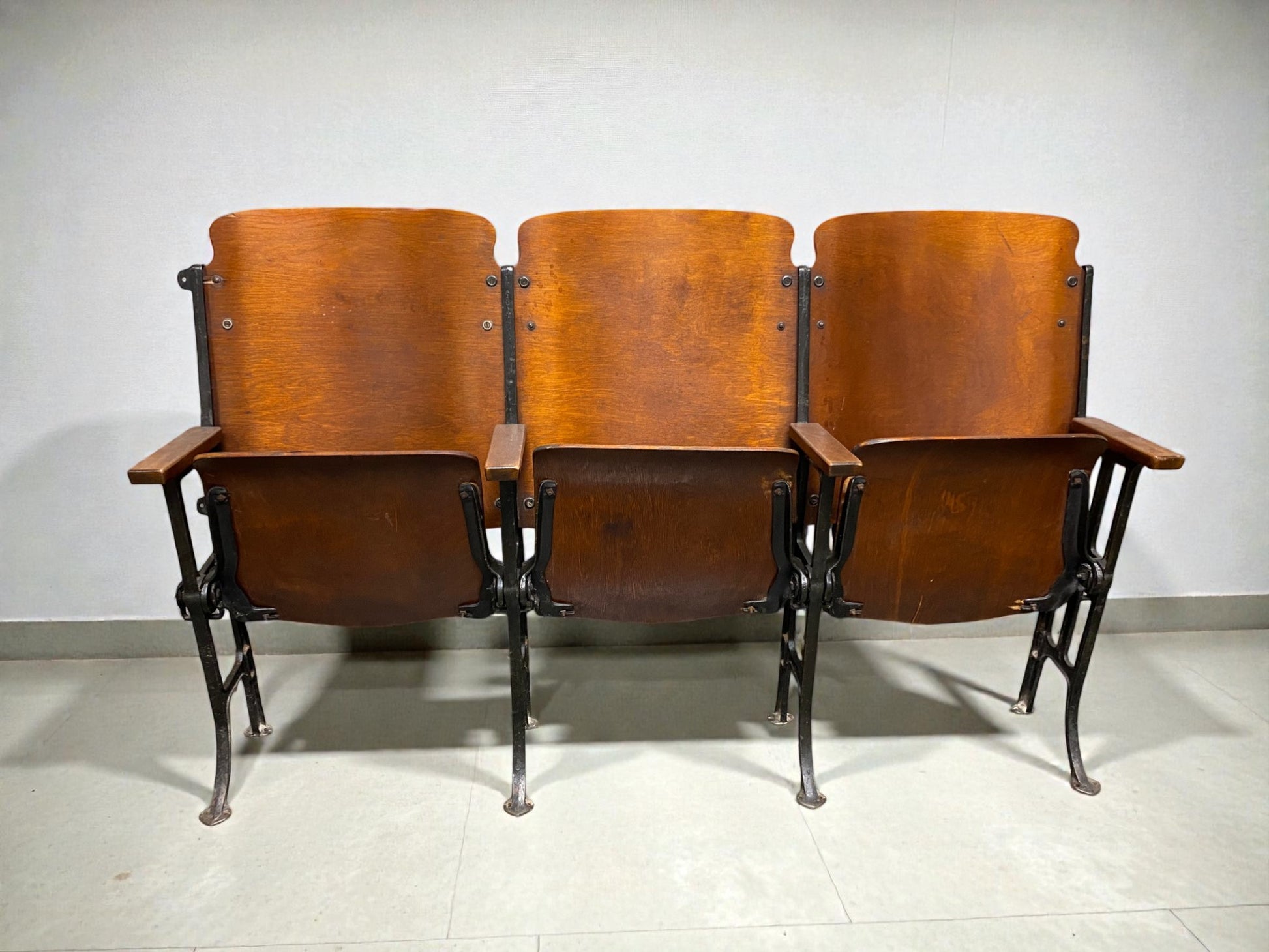 Theater Seats - 3 Vintage Wood Folding Theater Seats, Auditorium Seats, Entryway Bench, E28 by The Old Grainery (art deco,...