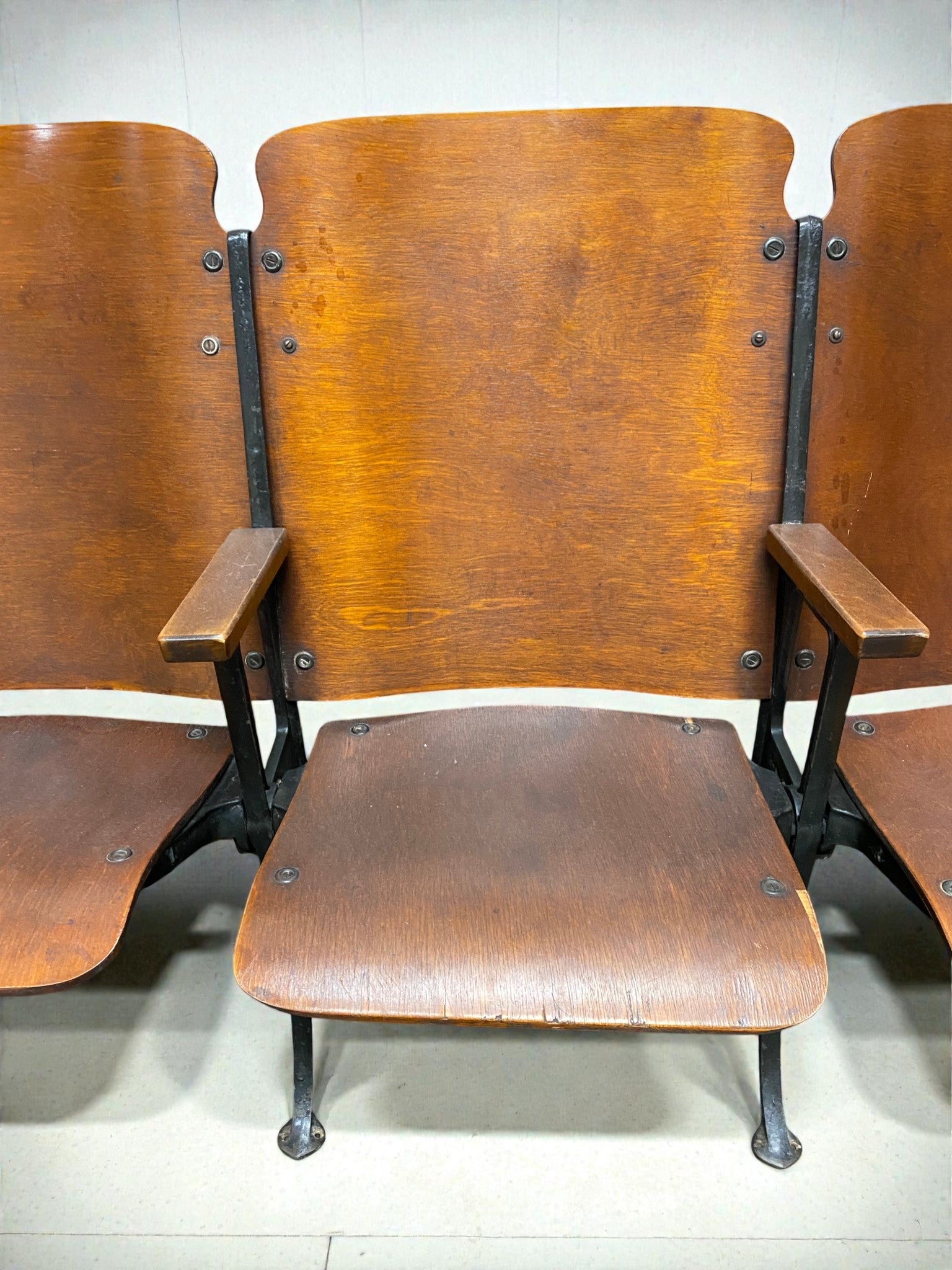Theater Seats - 3 Vintage Wood Folding Theater Seats, Auditorium Seats, Entryway Bench, E28 by The Old Grainery (art deco,...