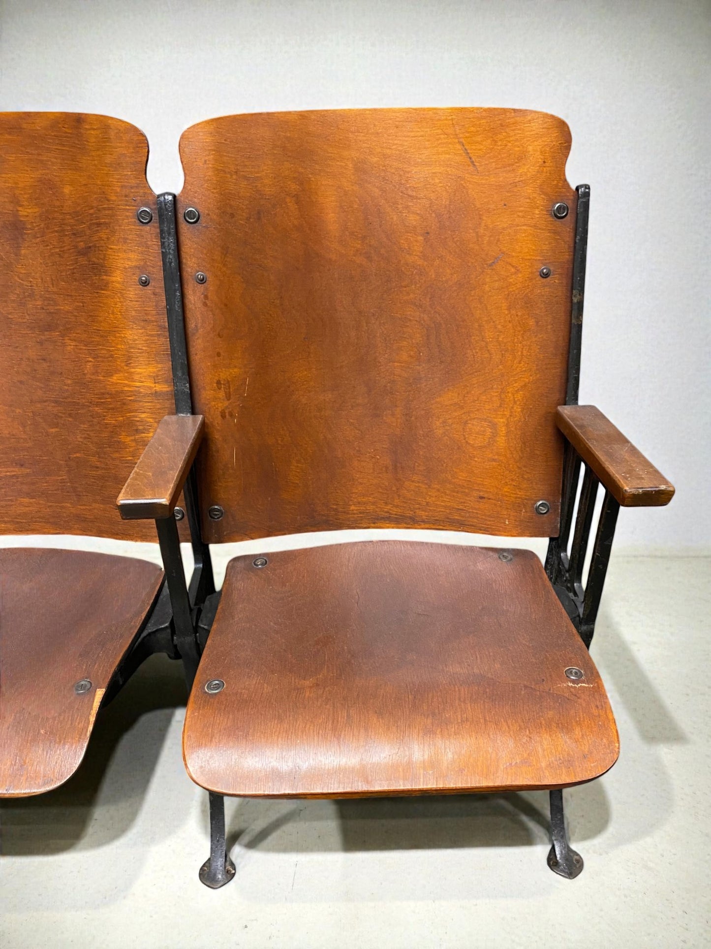 Theater Seats - 3 Vintage Wood Folding Theater Seats, Auditorium Seats, Entryway Bench, E28 by The Old Grainery (art deco,...