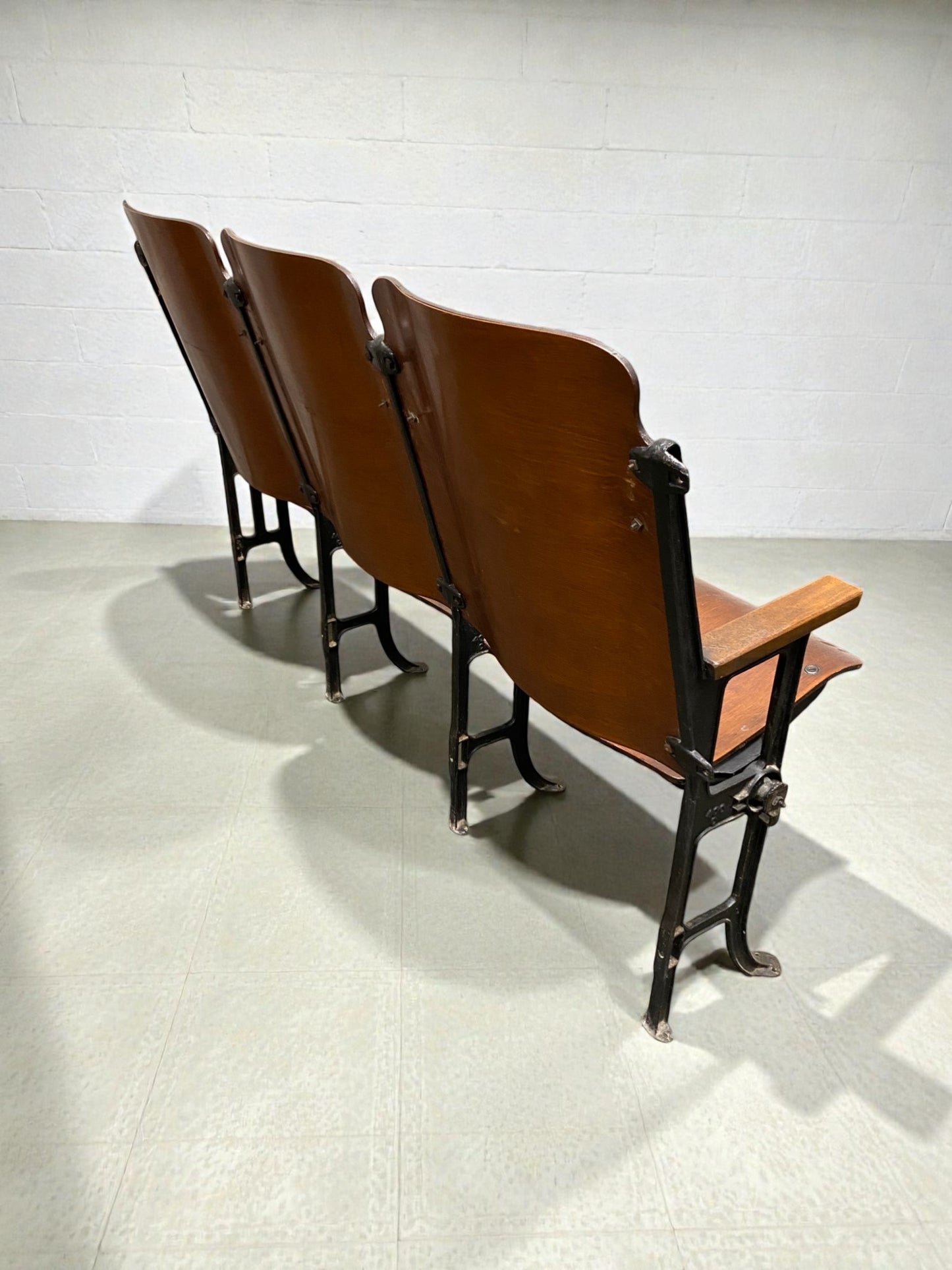 Theater Seats - 3 Vintage Wood Folding Theater Seats, Auditorium Seats, Entryway Bench, E28 by The Old Grainery (art deco,...