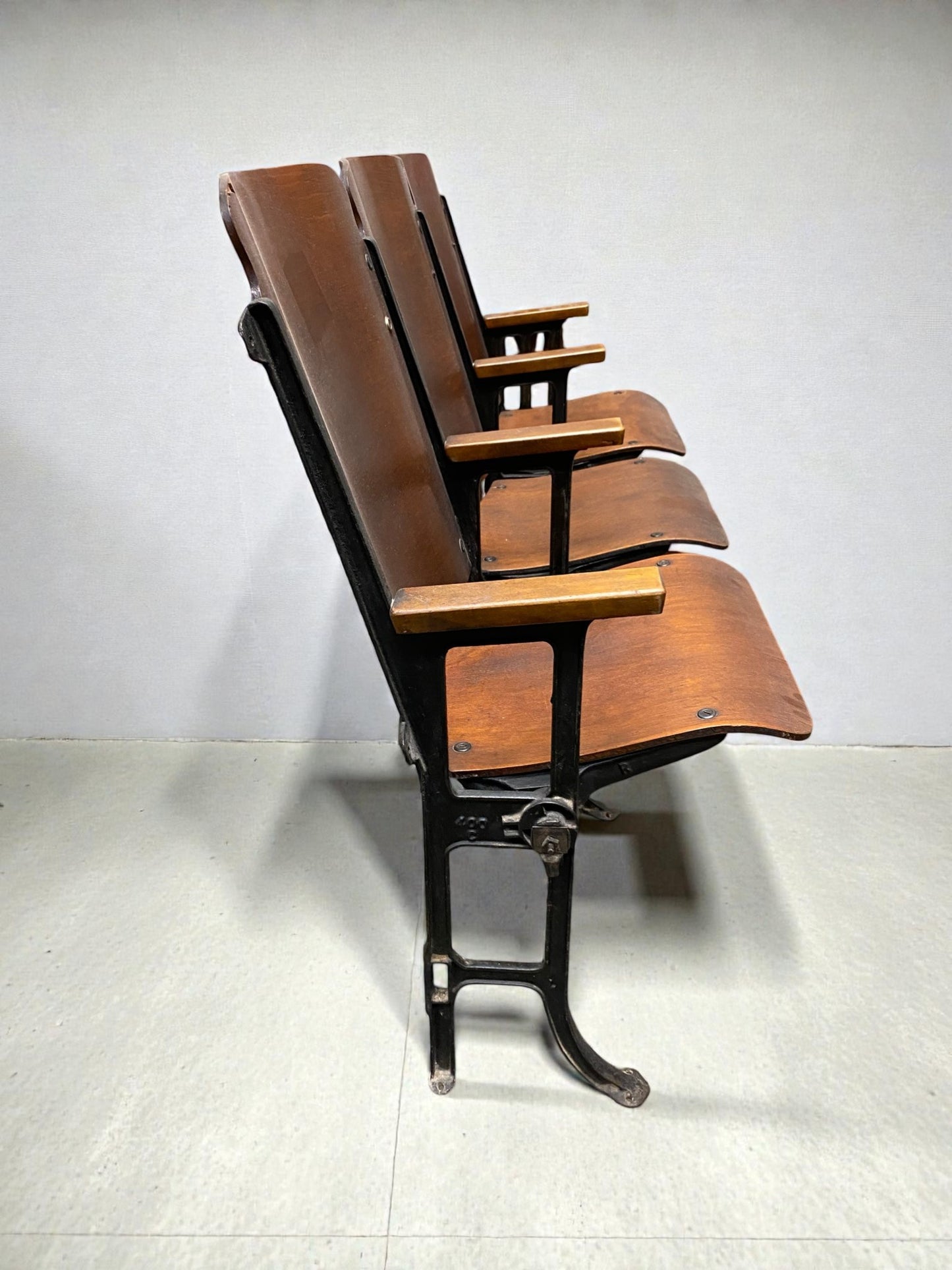 Theater Seats - 3 Vintage Wood Folding Theater Seats, Auditorium Seats, Entryway Bench, E28 by The Old Grainery (art deco,...