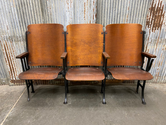 Theater Seats - 3 Vintage Wood Folding Theater Seats, Auditorium Seats, Entryway Bench, E29 by The Old Grainery (art deco,...