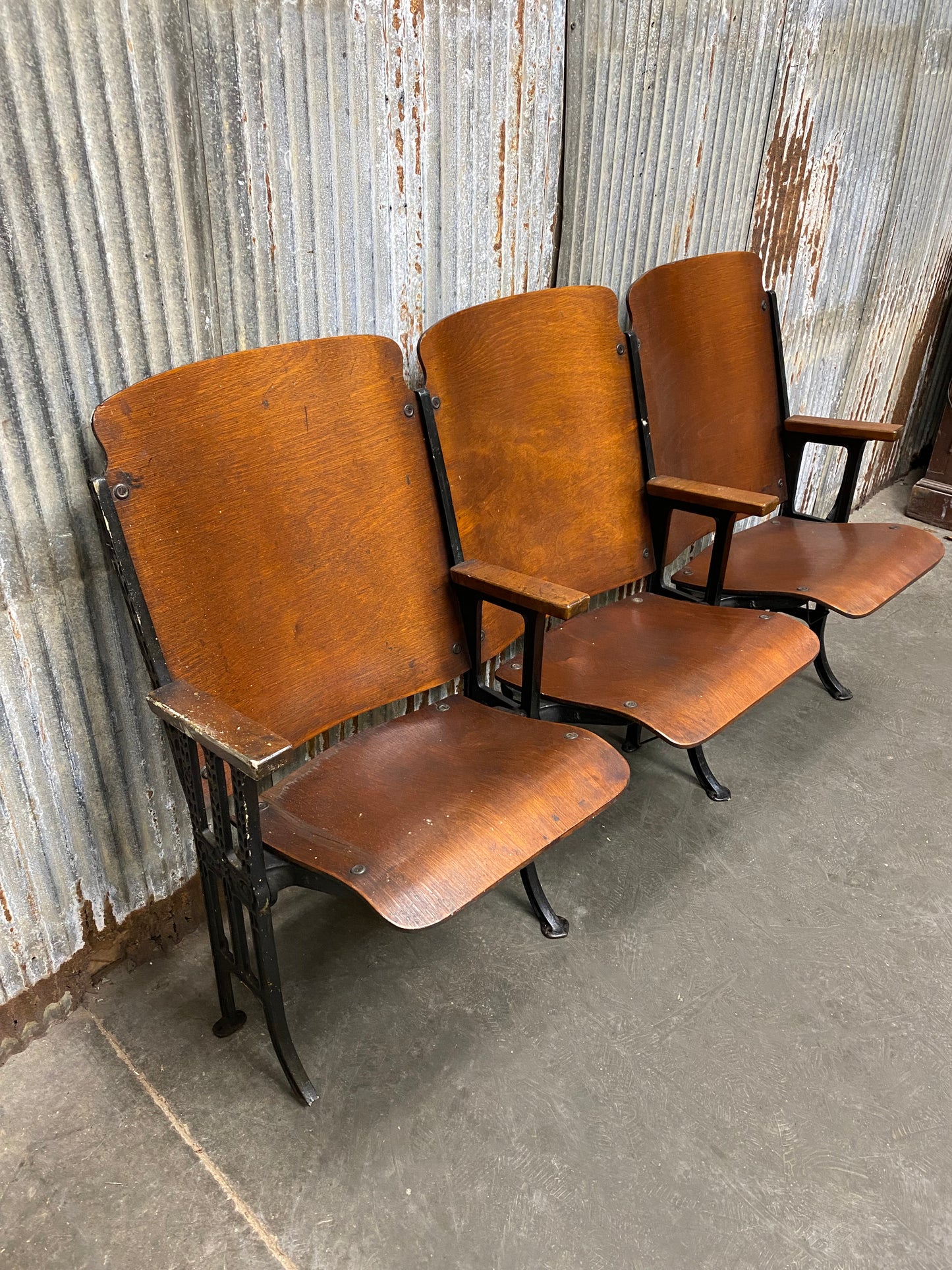 Theater Seats - 3 Vintage Wood Folding Theater Seats, Auditorium Seats, Entryway Bench, E29 by The Old Grainery (art deco,...