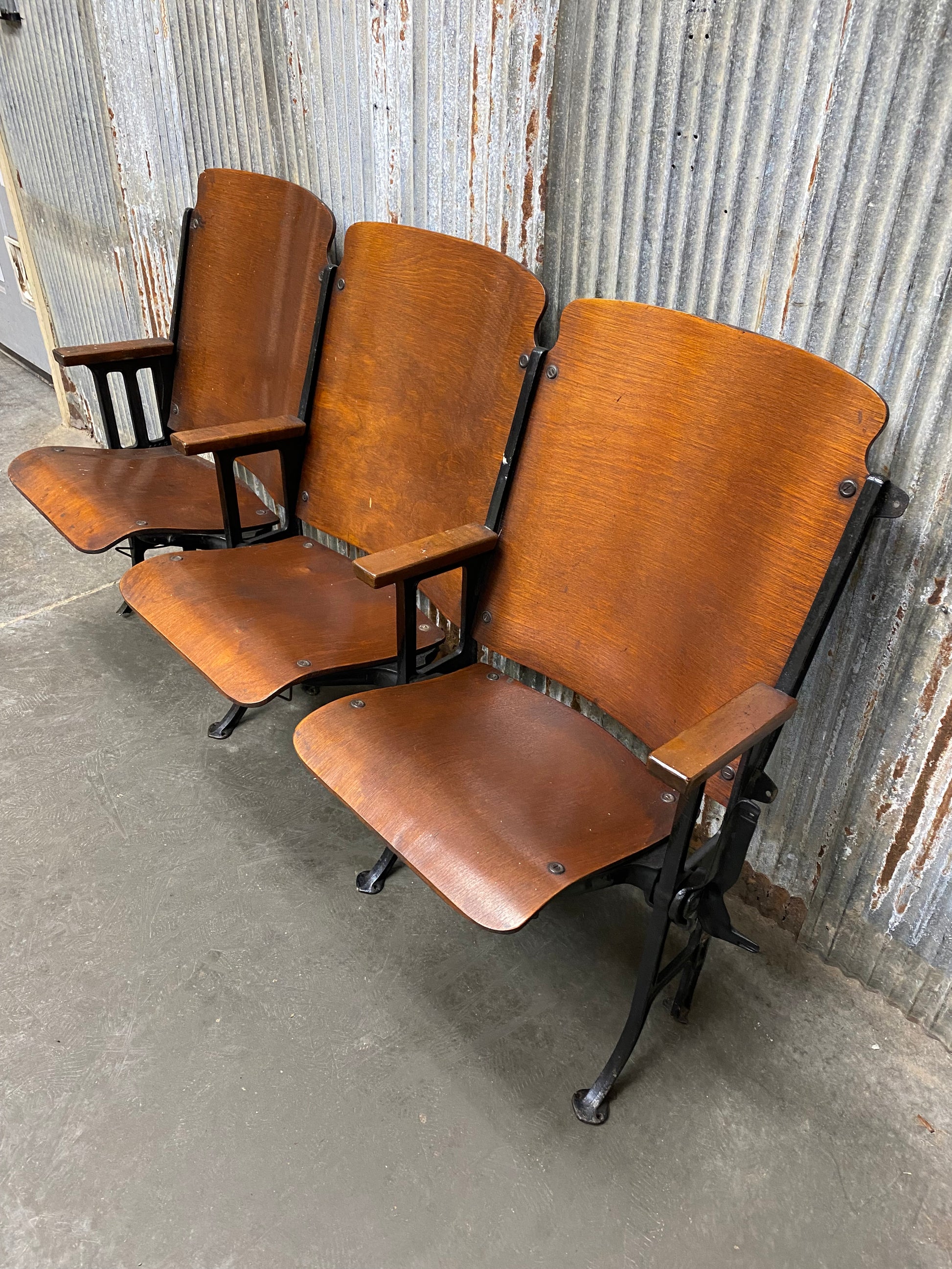 Theater Seats - 3 Vintage Wood Folding Theater Seats, Auditorium Seats, Entryway Bench, E29 by The Old Grainery (art deco,...