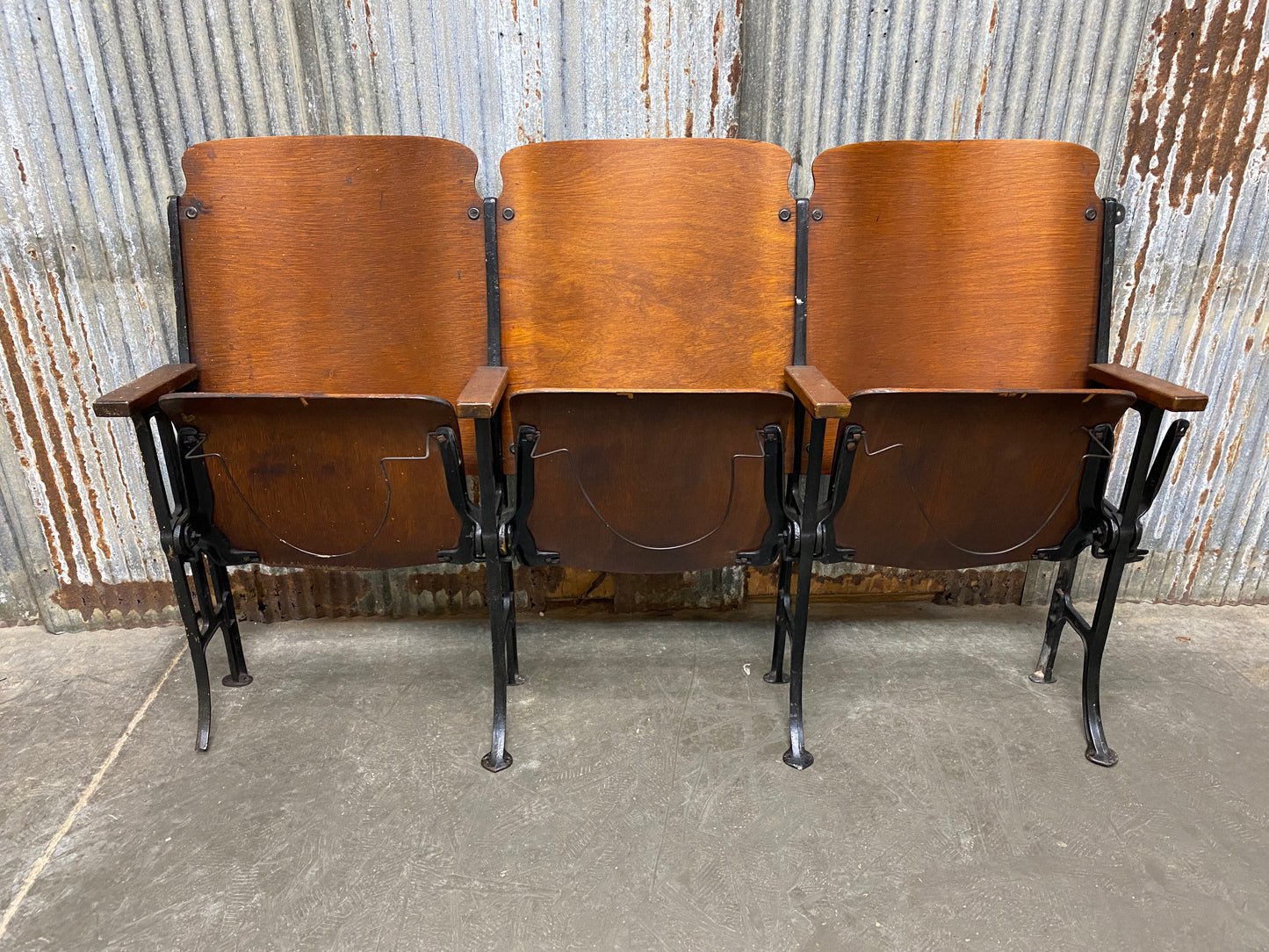 Theater Seats - 3 Vintage Wood Folding Theater Seats, Auditorium Seats, Entryway Bench, E29 by The Old Grainery (art deco,...