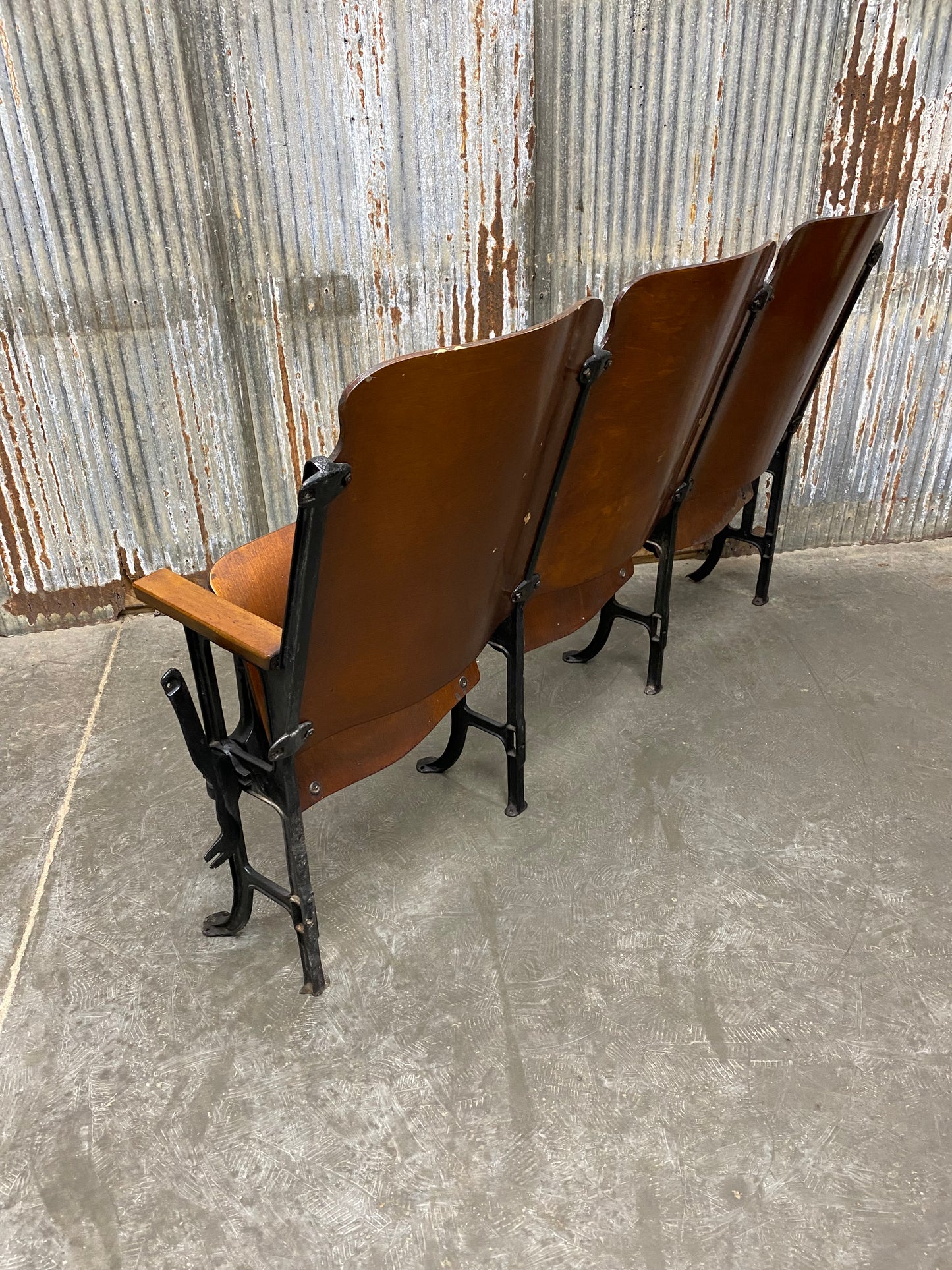 Theater Seats - 3 Vintage Wood Folding Theater Seats, Auditorium Seats, Entryway Bench, E29 by The Old Grainery (art deco,...
