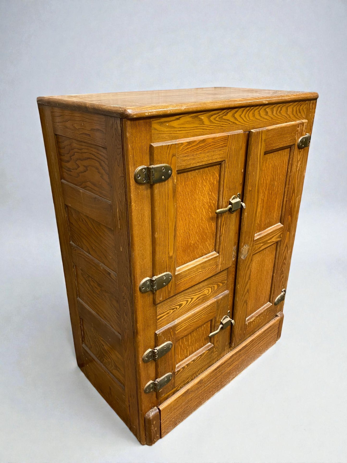 Kitchen Appliance - Antique Oak Ice Box Refrigerator Rustic Farmhouse 3 Door Icebox Cabinet 1920s by The Old Grainery (Coo...