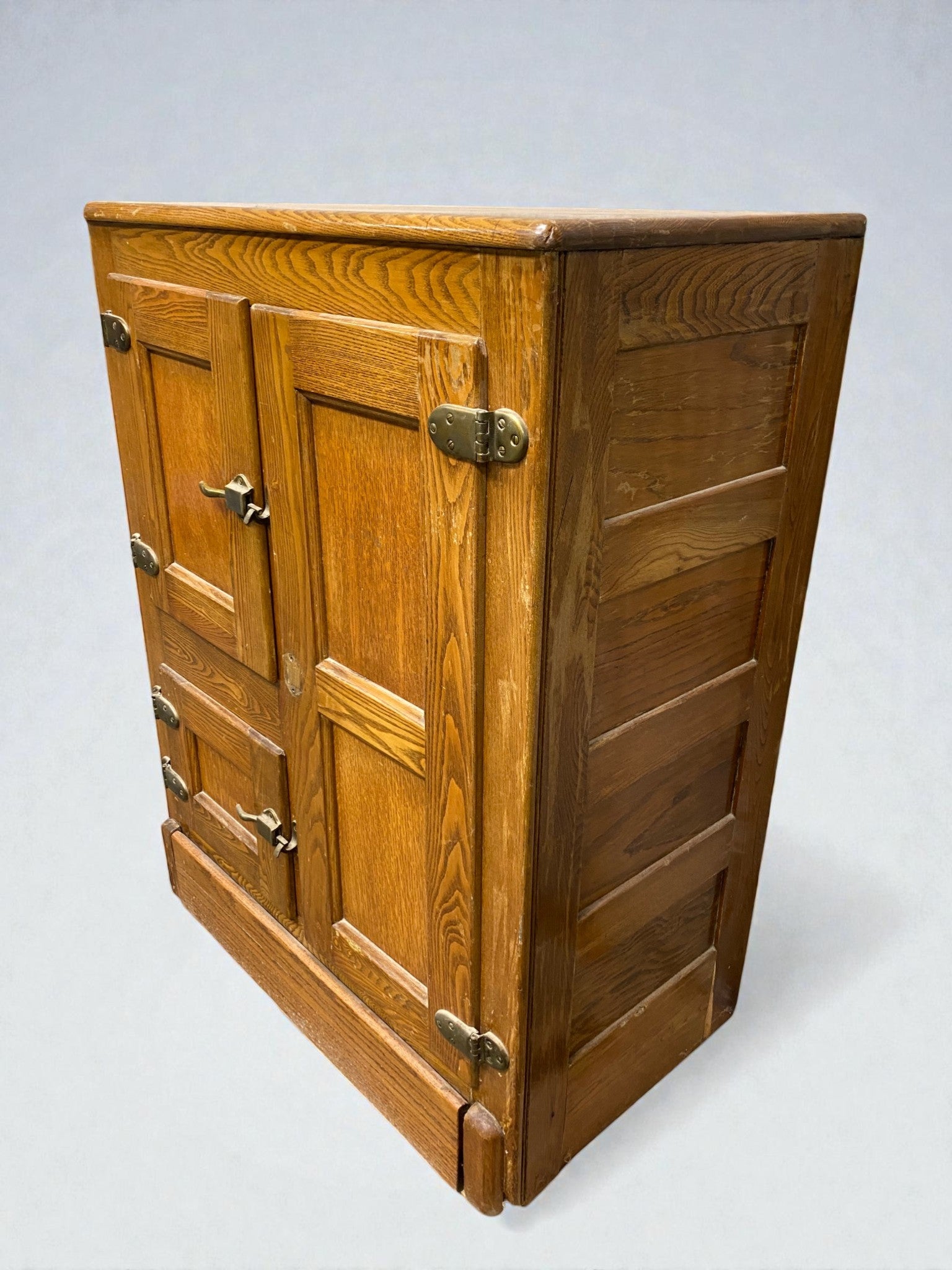 Kitchen Appliance - Antique Oak Ice Box Refrigerator Rustic Farmhouse 3 Door Icebox Cabinet 1920s by The Old Grainery (Coo...