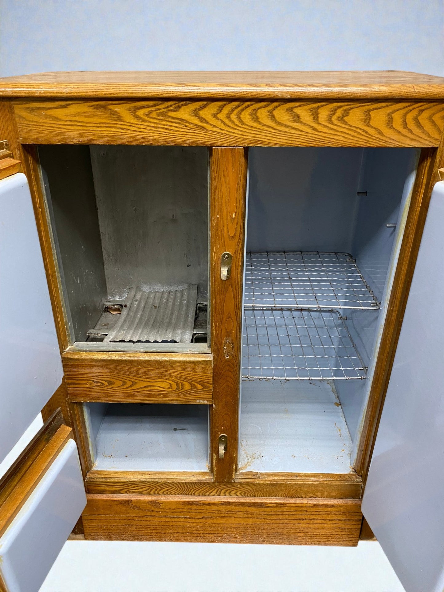 Kitchen Appliance - Antique Oak Ice Box Refrigerator Rustic Farmhouse 3 Door Icebox Cabinet 1920s by The Old Grainery (Coo...