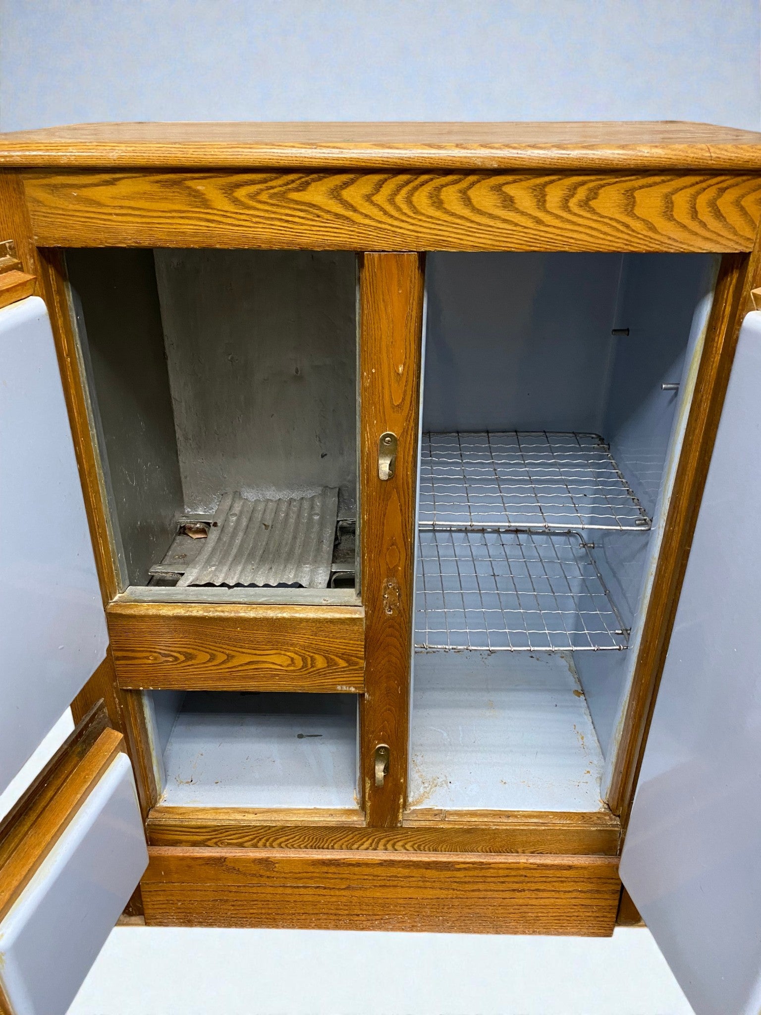 Kitchen Appliance - Antique Oak Ice Box Refrigerator Rustic Farmhouse 3 Door Icebox Cabinet 1920s by The Old Grainery (Coo...