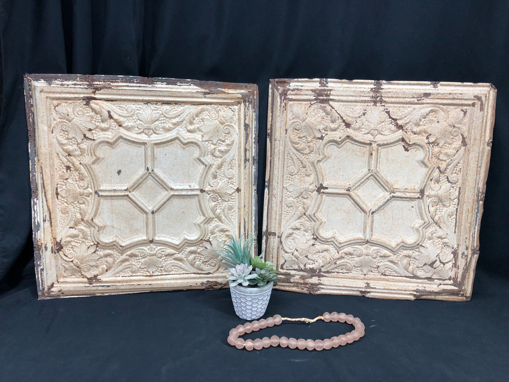 Ceiling Tin - 2 Ceiling Tin Panels, Vintage Reclaimed Molding Architectural Salvage A56 by The Old Grainery (Any Room, Bei...
