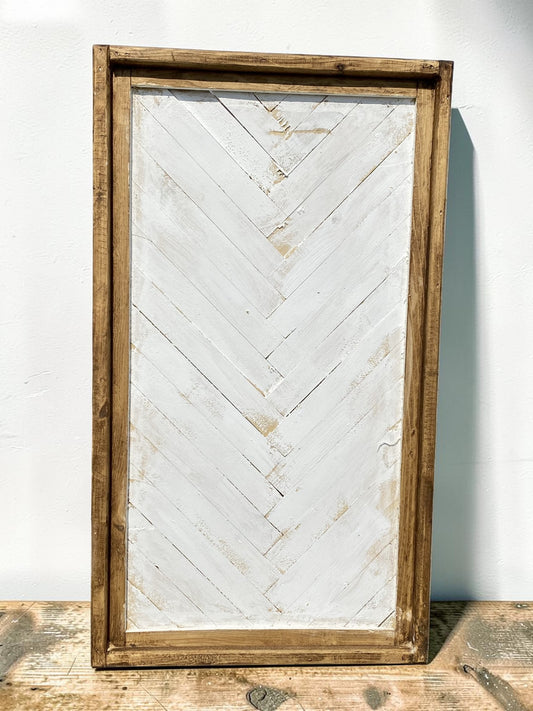 Farmhouse Herringbone Wall Art, Rustic Wood Wall Panel, Whitewashed Wooden Decor