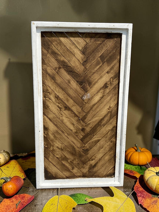 Rustic Herringbone Wood Wall Art, Farmhouse Wooden Panel, Modern Rustic Accent