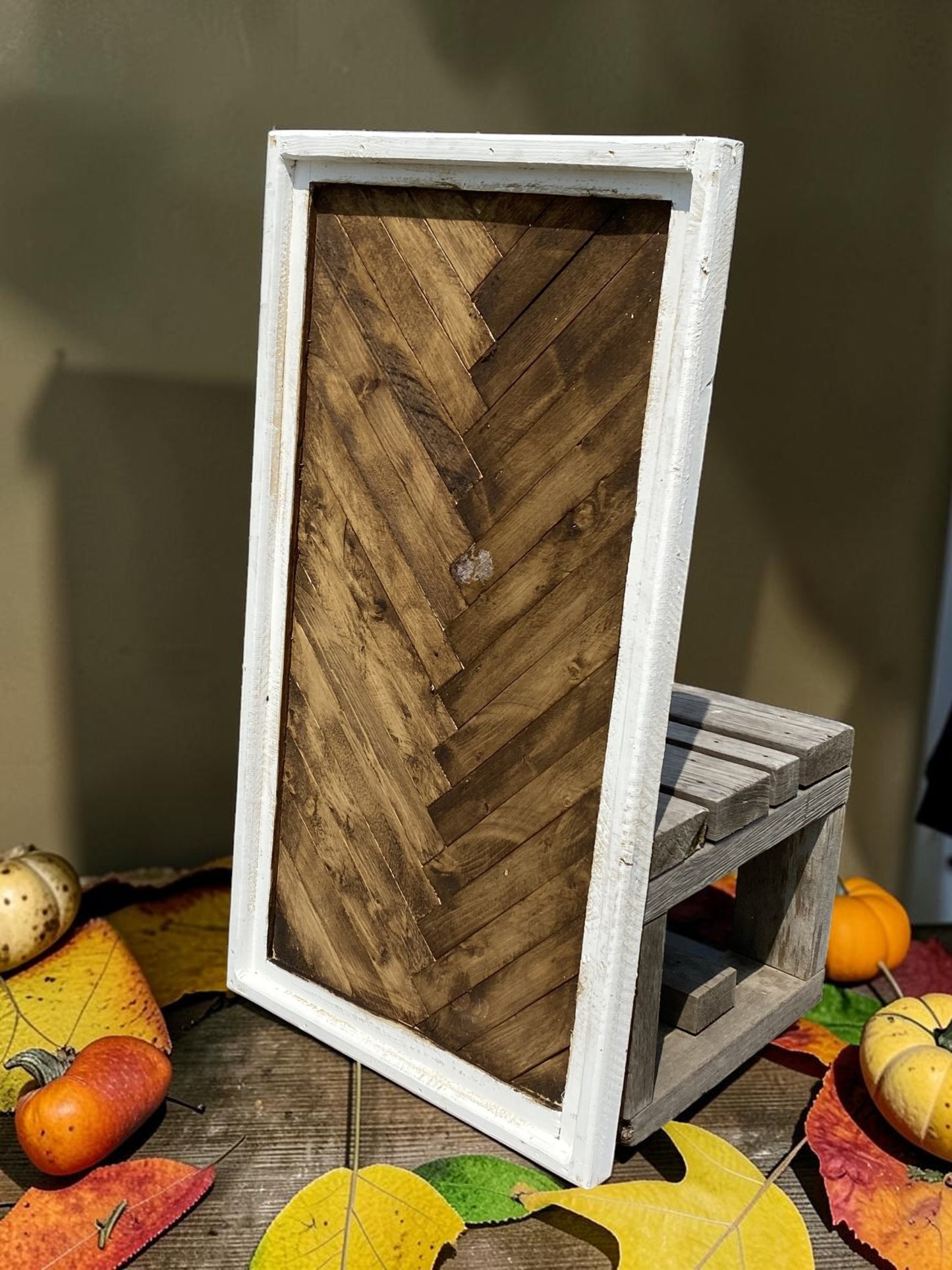 Rustic Herringbone Wood Wall Art, Farmhouse Wooden Panel, Modern Rustic Accent