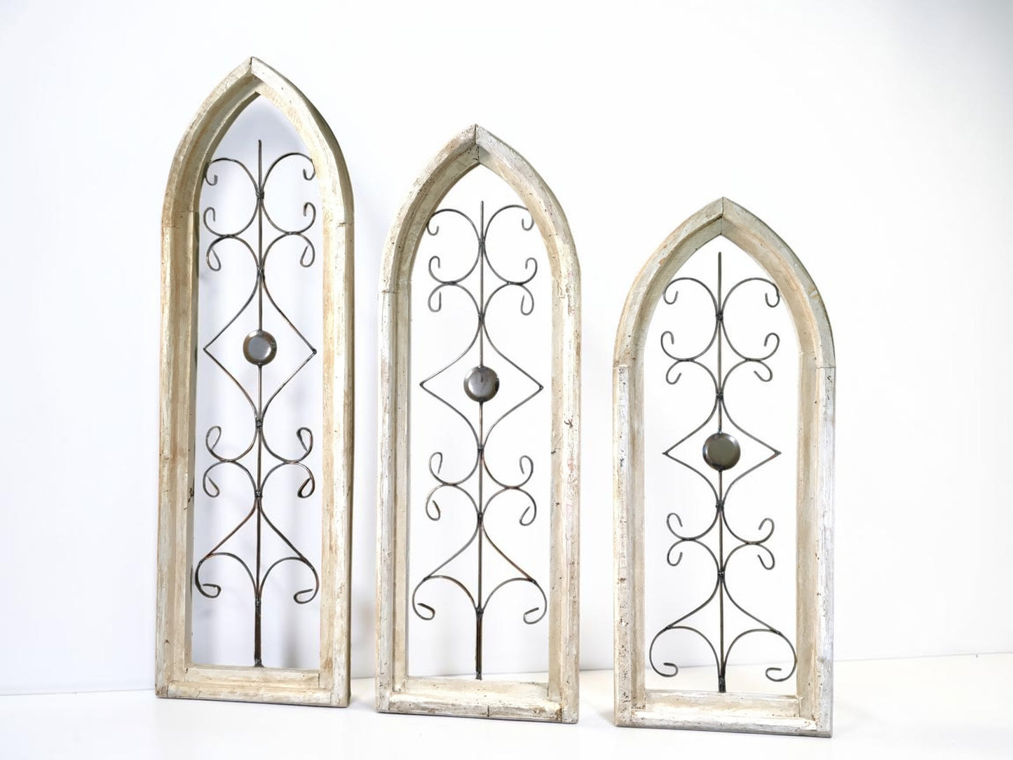 Windows - Set 3 Gothic Arch Window Frame, Vintage Styled Décor, Rustic Metal Scroll by The Old Grainery (3 piece, decorati...