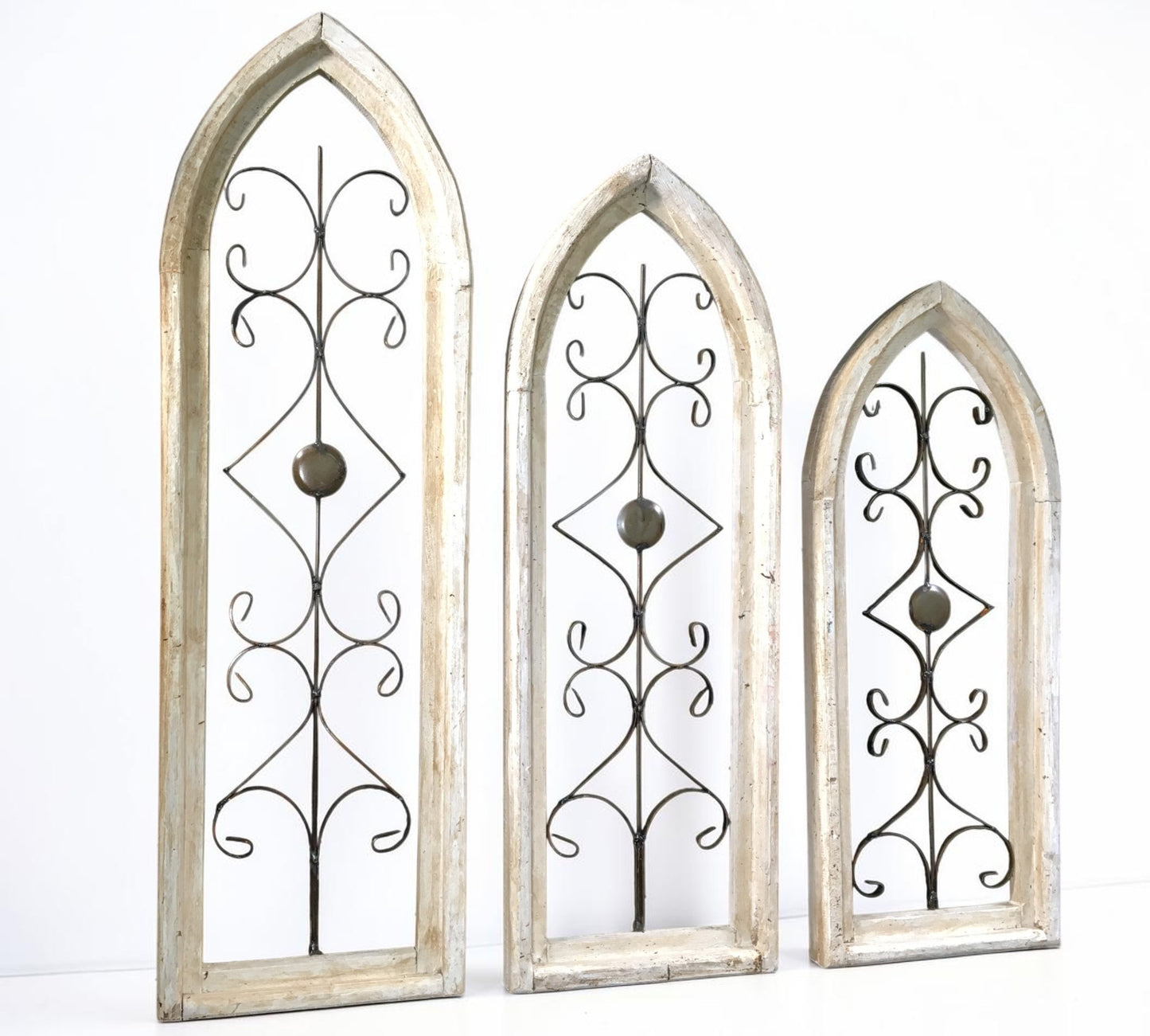 Windows - Set 3 Gothic Arch Window Frame, Vintage Styled Décor, Rustic Metal Scroll by The Old Grainery (3 piece, decorati...