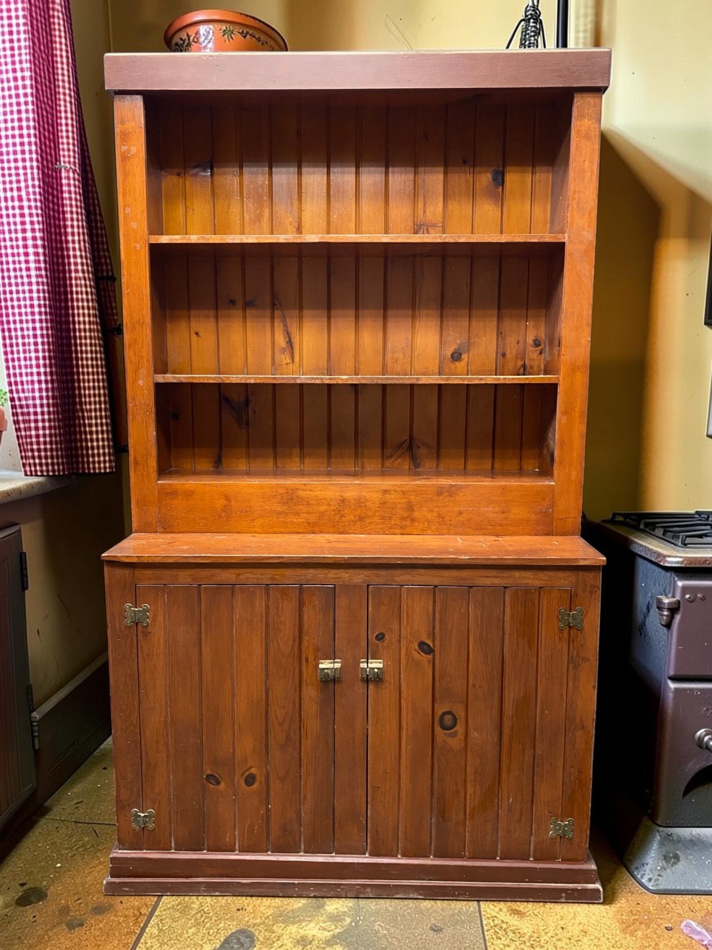 Rustic Step Back Hutch Cabinet, Vintage Farmhouse Cupboard, Pantry, Cabinet