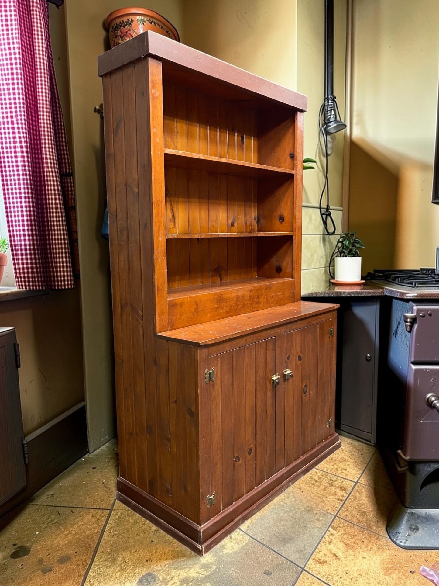 Rustic Step Back Hutch Cabinet, Vintage Farmhouse Cupboard, Pantry, Cabinet