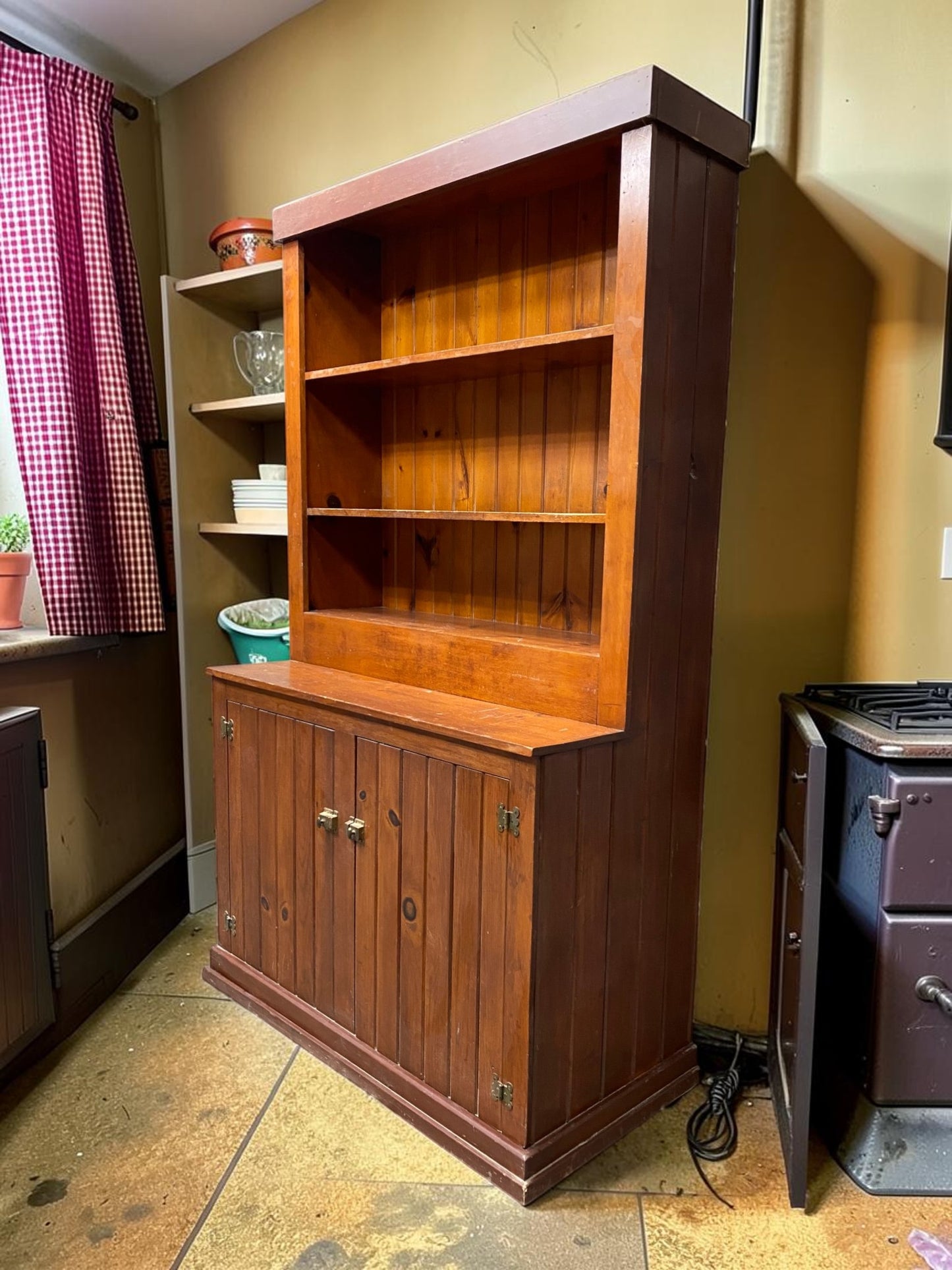 Rustic Step Back Hutch Cabinet, Vintage Farmhouse Cupboard, Pantry, Cabinet