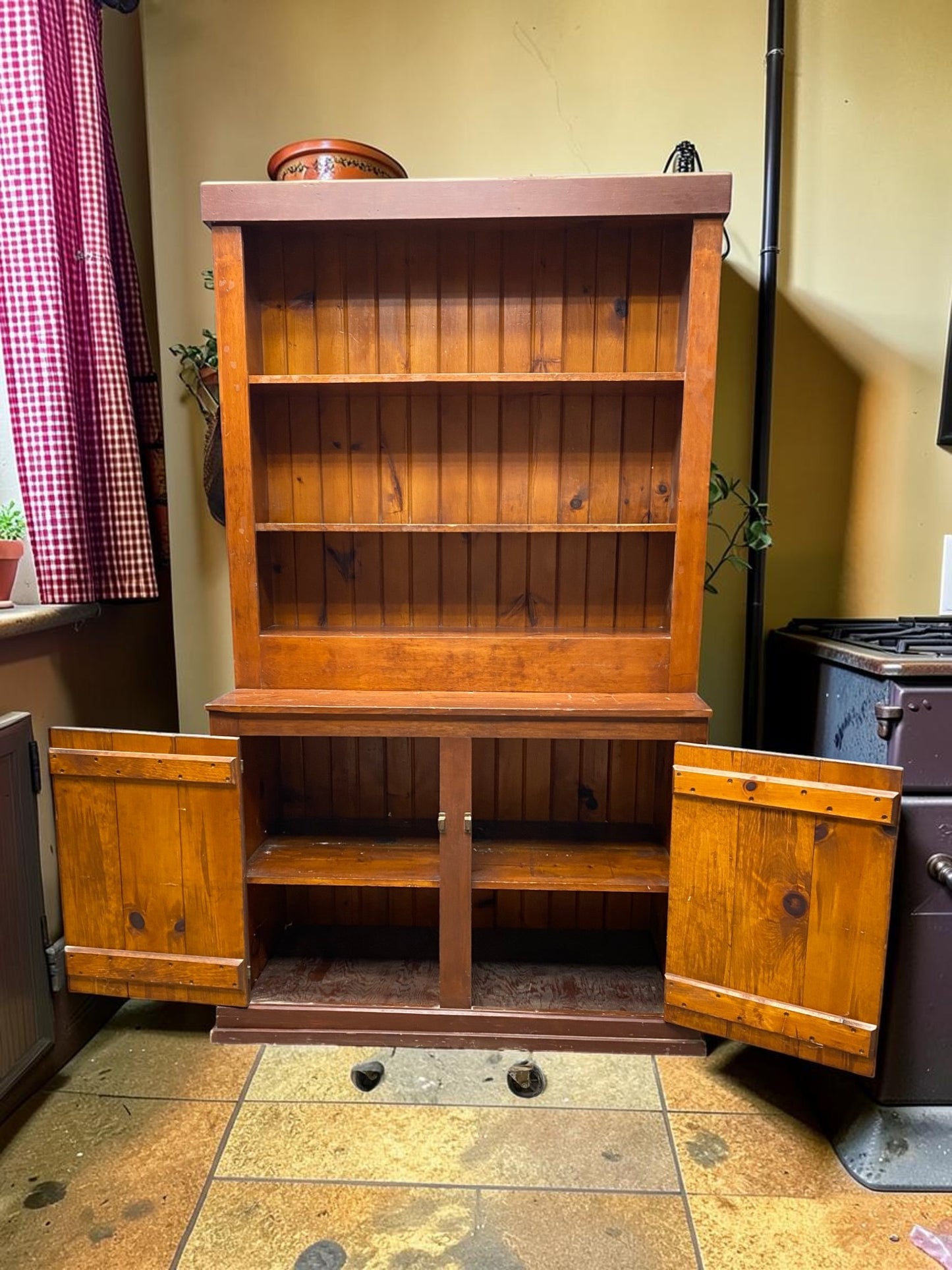 Rustic Step Back Hutch Cabinet, Vintage Farmhouse Cupboard, Pantry, Cabinet