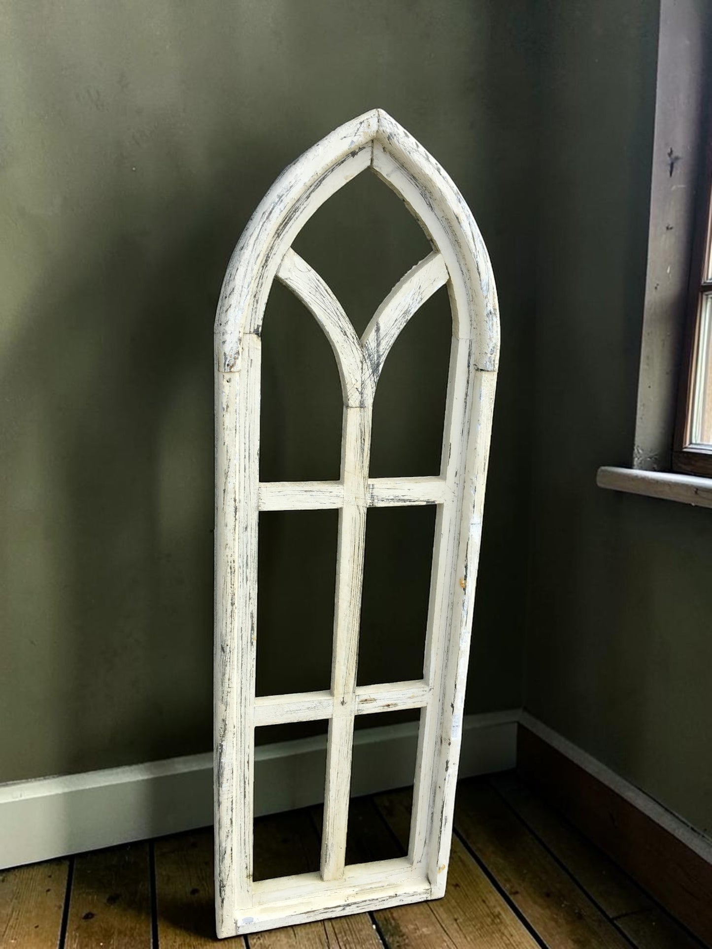 Windows - Light American Gothic Style Wood Window Frame (11.5x36) Arched Rustic Farmhouse by The Old Grainery (arched, dec...