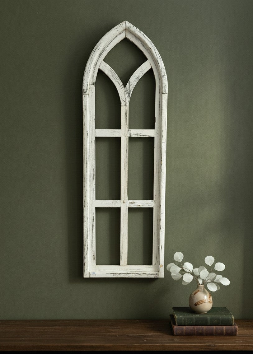 Windows - Light American Gothic Style Wood Window Frame (11.5x36) Arched Rustic Farmhouse by The Old Grainery (arched, dec...