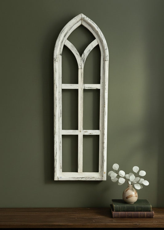 Windows - Light American Gothic Style Wood Window Frame (11.5x36) Arched Rustic Farmhouse by The Old Grainery (arched, dec...