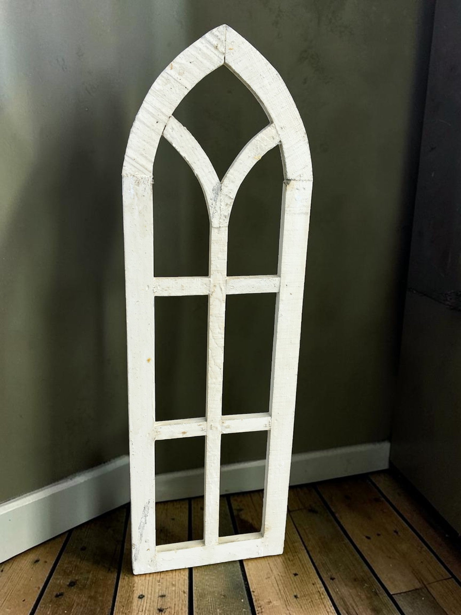 Windows - Light American Gothic Style Wood Window Frame (11.5x36) Arched Rustic Farmhouse by The Old Grainery (arched, dec...