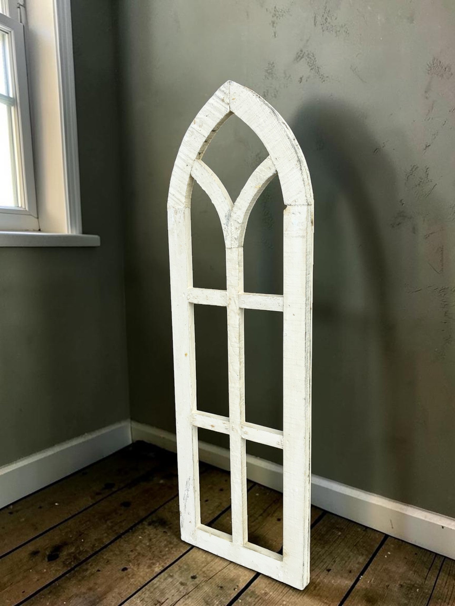 Windows - Light American Gothic Style Wood Window Frame (11.5x36) Arched Rustic Farmhouse by The Old Grainery (arched, dec...