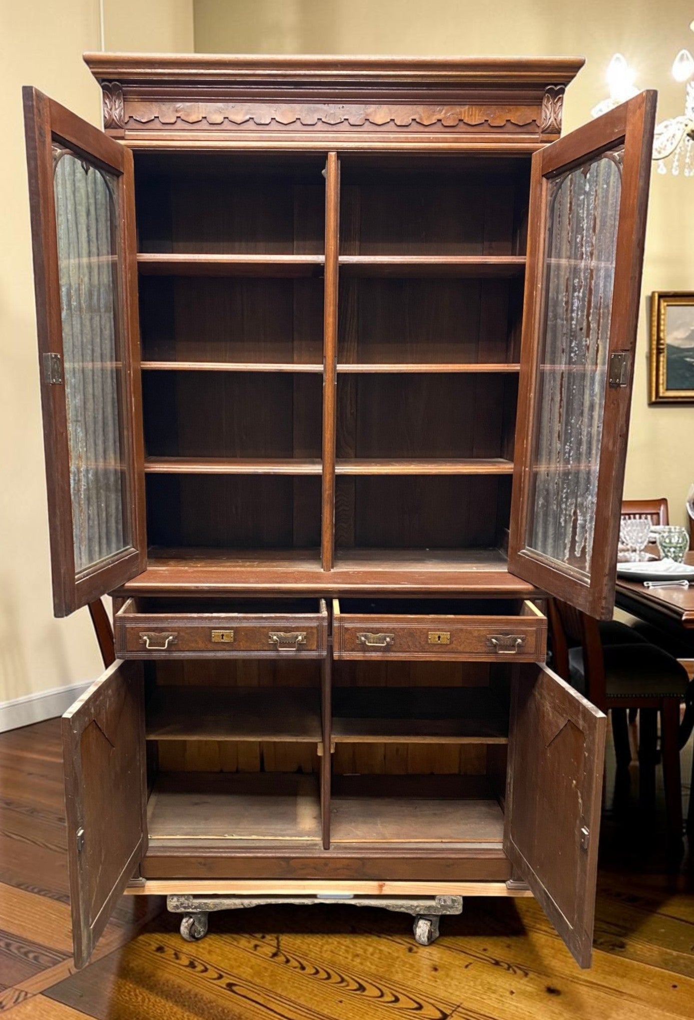 Vintage Cabinet - Victorian Walnut Bookcase Cabinet, Glass Door Cupboard, Burl Wood Display, Hutch by The Old Grainery (bu...