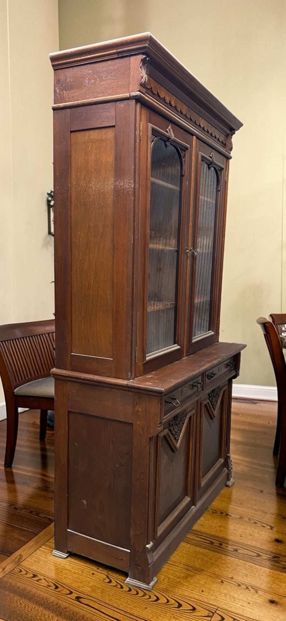 Vintage Cabinet - Victorian Walnut Bookcase Cabinet, Glass Door Cupboard, Burl Wood Display, Hutch by The Old Grainery (bu...