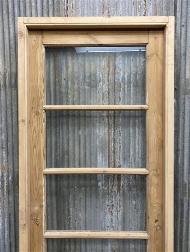 Antique French Single Door (28.25x82) Glass Pane Door with Jamb, Encased Door T3