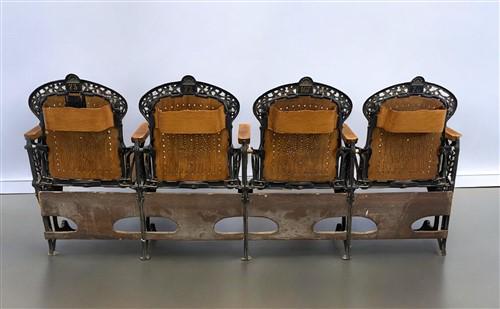 4 Wood Iron Folding Theater Seats, Auditorium Seats, Entryway Bench, D9