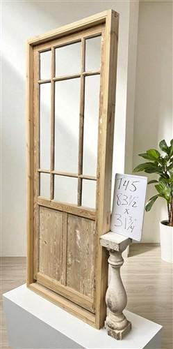 Antique French Single Door (32x83.5) Glass Pane Door with Jamb, Encased Door T45