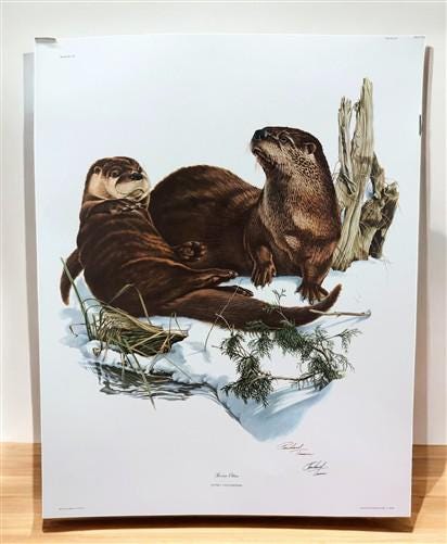 Art & Collectibles > Prints > Lithographs - Richard Timm, River Otter, Signed Print, 28x22 Wade Collection, Plate 6 by The...