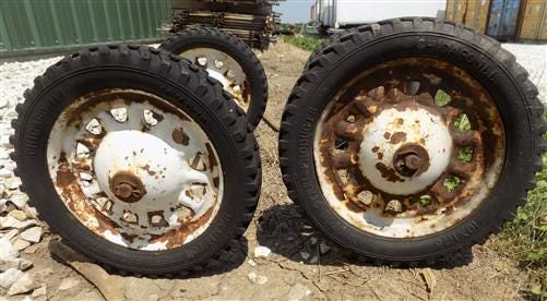 Toys & Games > Toys > Push & Pull Toys > Wagons - 4 Vintage Metal Baby Buggy Wheels Pedal Car Garden Cart Pumpkin Wagon A5...