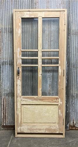 Antique French Single Door (32.5x83) Glass Pane Door with Jamb, Encased Door T11
