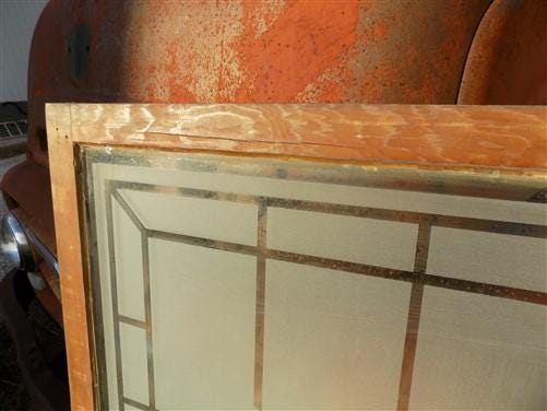 Etched Frosted Clear Glass Vintage Church Window, Architectural Art Glass, C