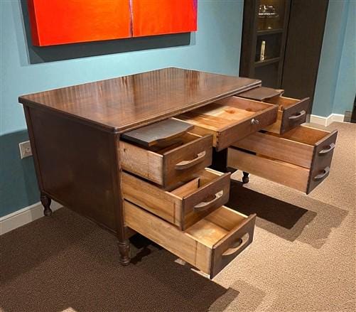Home & Living > Furniture > Office Furniture > Desks - 50" Walnut Desk, Vintage Wood Farmhouse Table, Home Office Desk, Co...